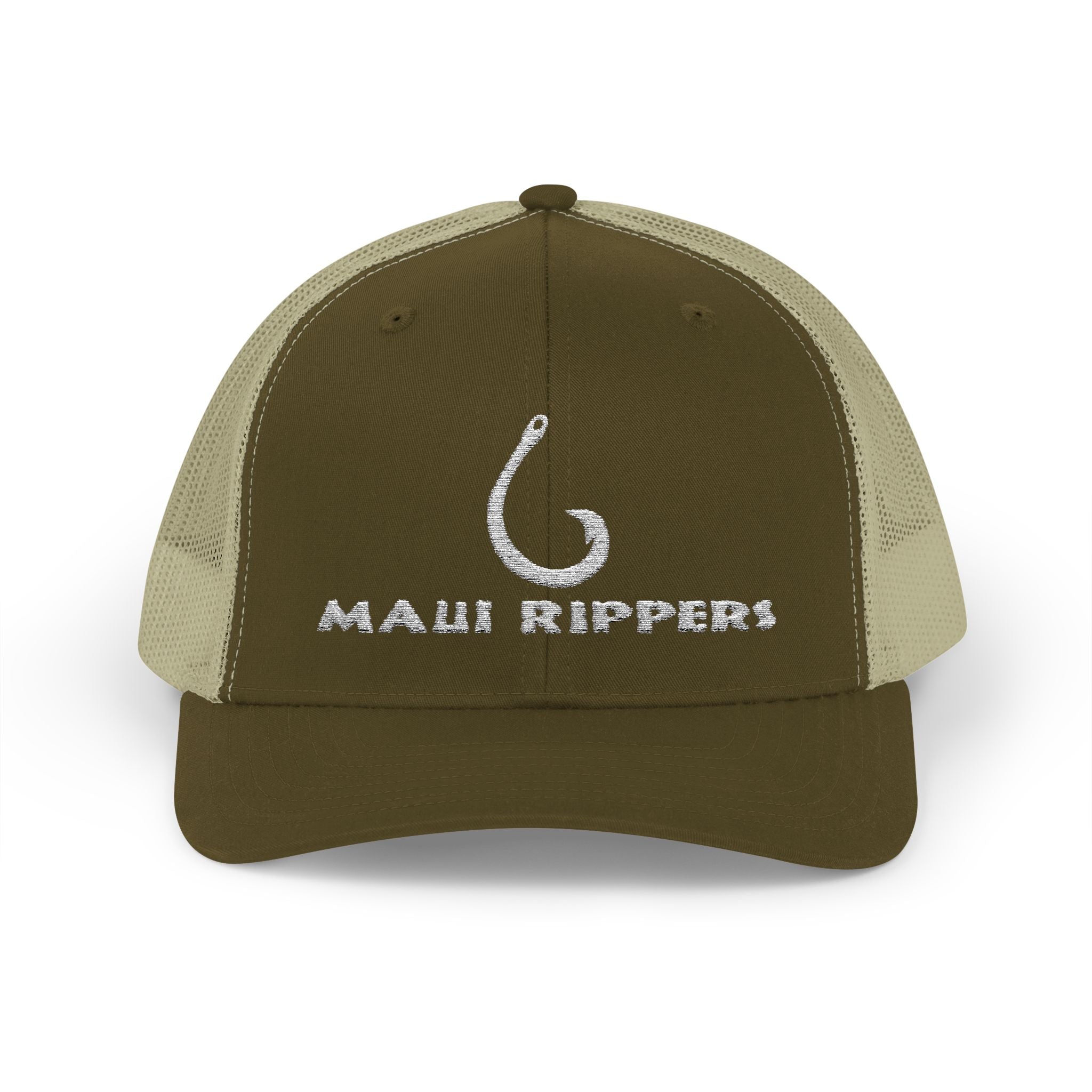 Fish Hook Logo Snapback Trucker Cap Moss Khaki – Maui Rippers