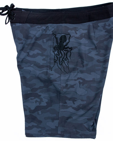 Short 19" camo boardshorts with large pocket that fits an iphone