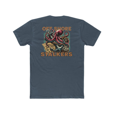 Off Shore Stalkers - Men's Cotton Crew Tee - Indigo Blue Graphic T-Shirt