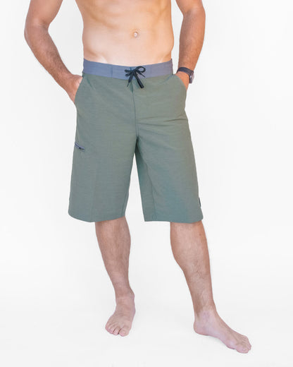 Extra Long 24" Olive Hybrid Boardshorts / Walk Shorts