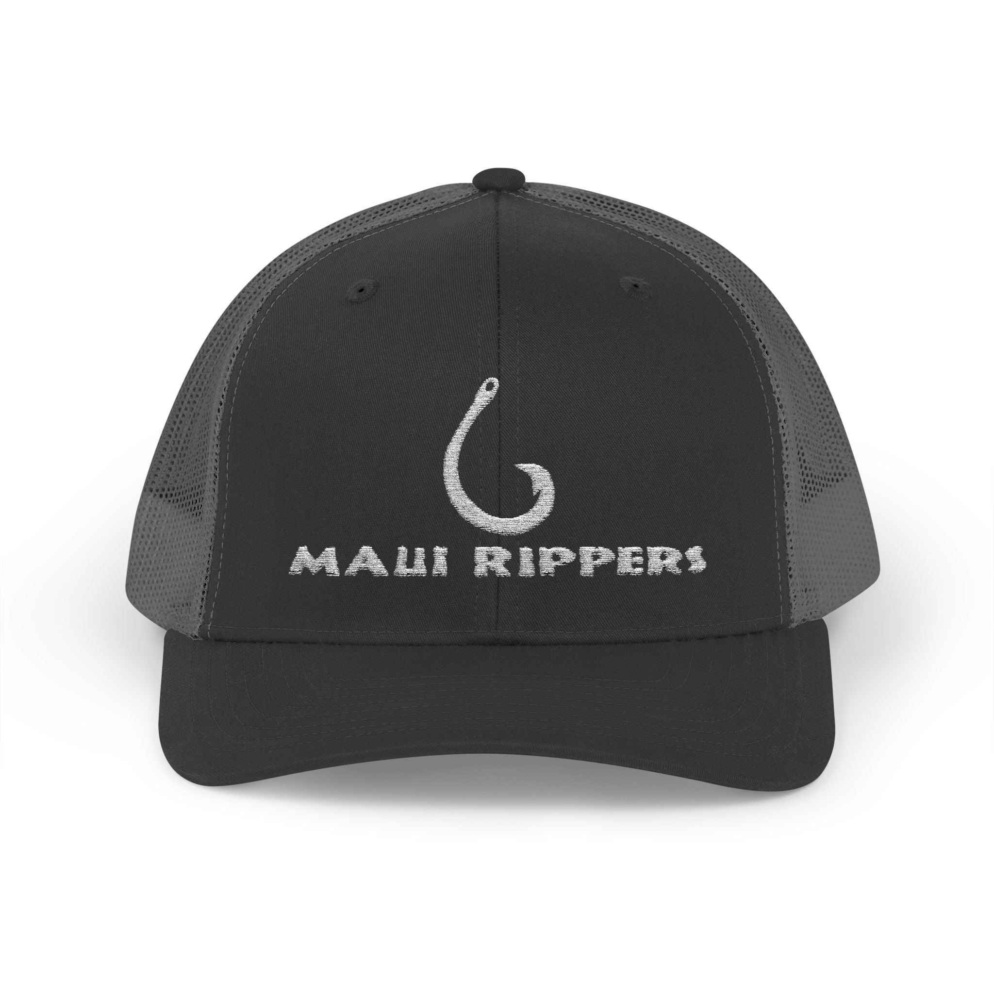 Fish Hook Logo Snapback Trucker Cap Black/Charcoal – Maui Rippers