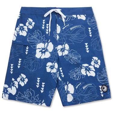 Men's Hawaiian Floral Blue Boardshorts 24 inch with side pocket