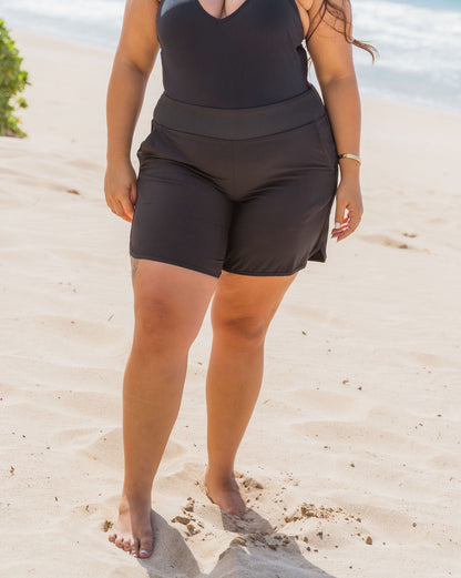 Women plus size swimsuit bathing suit Women plus size swim short black Riviera stretch fabric