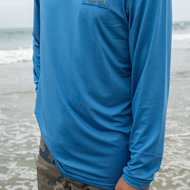 Men's UPF 50 Sun Defense Long Sleeve Hoodie - Mahi Mahi Blue