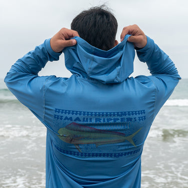 Men's UPF 50 Sun Defense Long Sleeve Hoodie - Mahi Mahi Blue