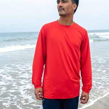 Men's UPF 50 Sun Defense Long Sleeve Red Shirt