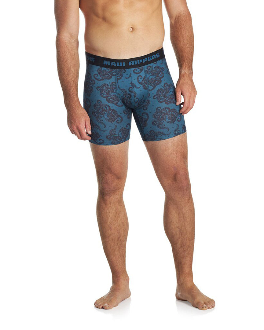 Men's Premium Underwear Modal Cotton Boxer Briefs Octo Blue Front